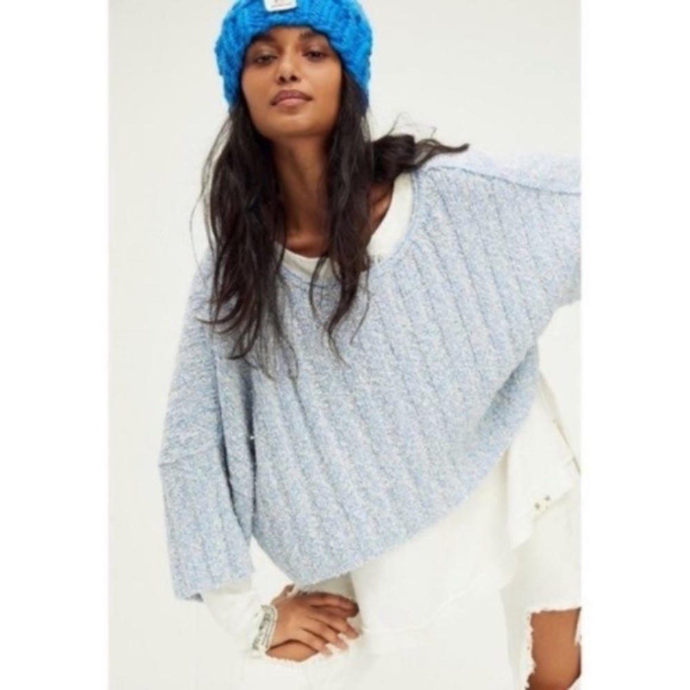 Free People Light Blue Cropped Sweater